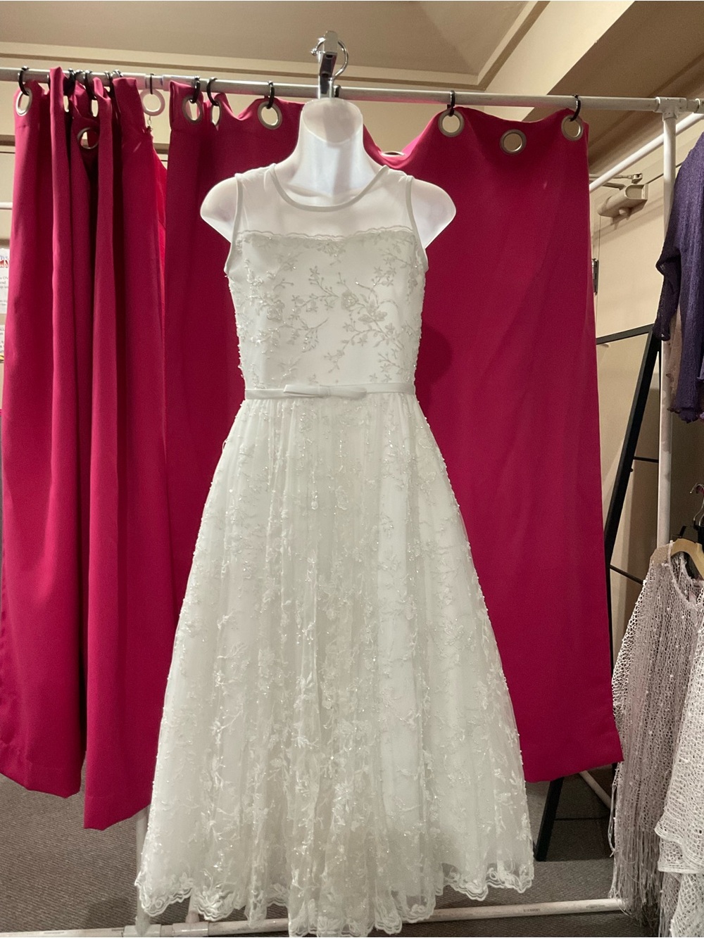 Mon Cheri kids White Embroidered Tulle Formal Dress